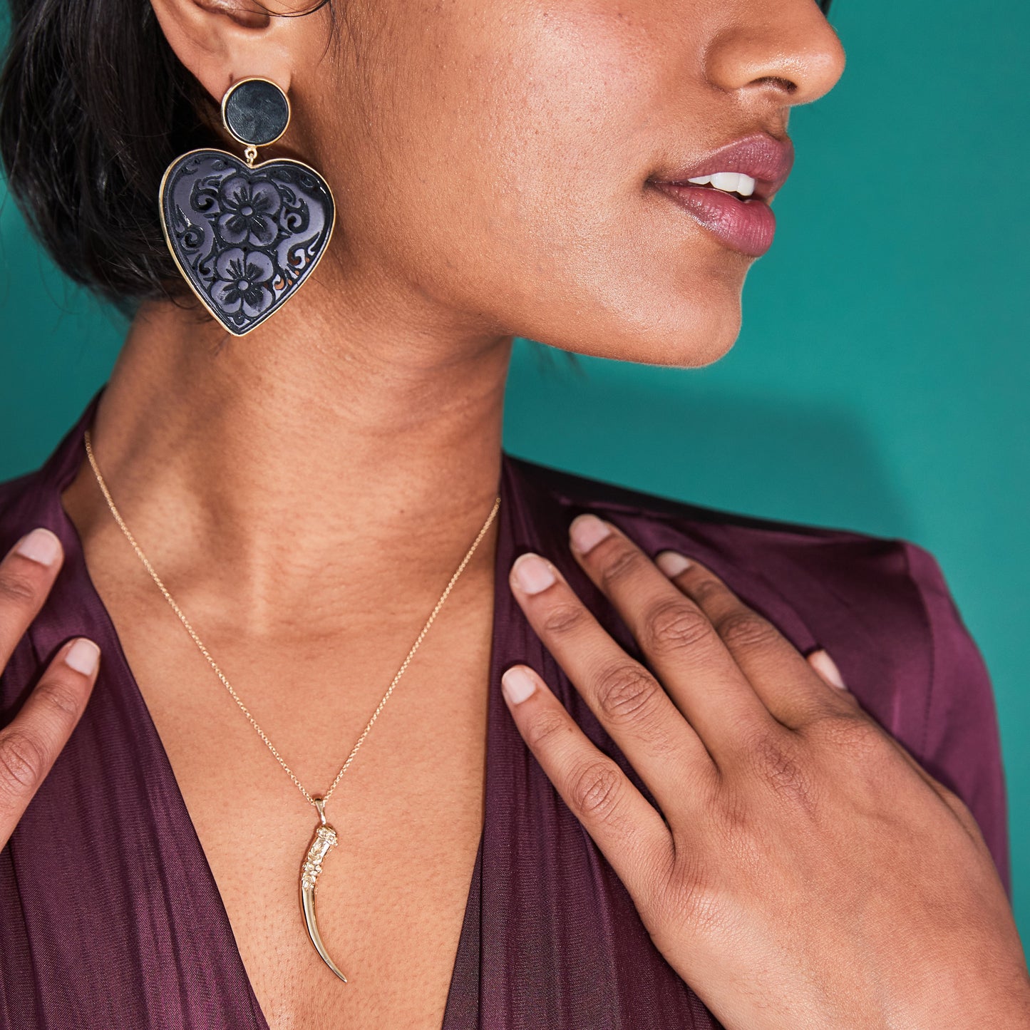 LOVE Black Carved Agate Earrings