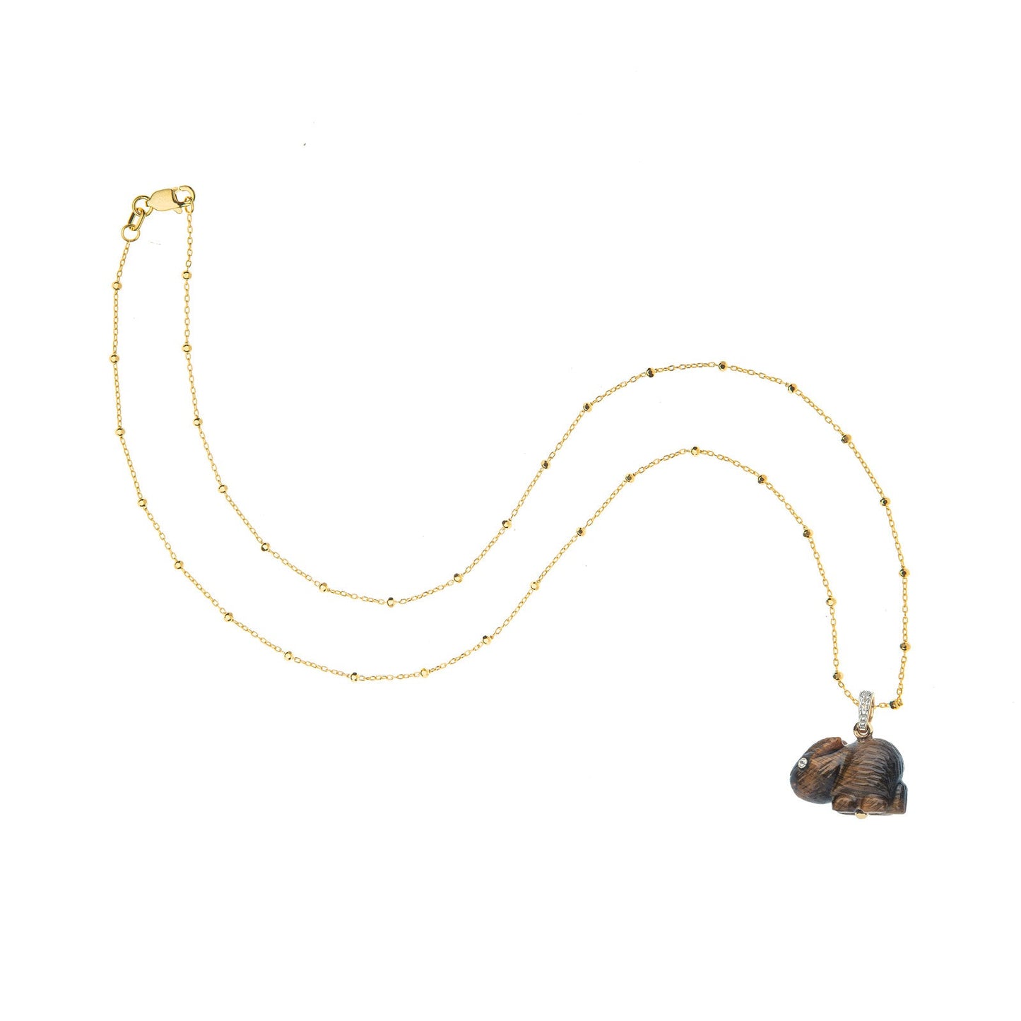 LUCKY Carved Tiger's Eye Rabbit Pendant in Solid Gold