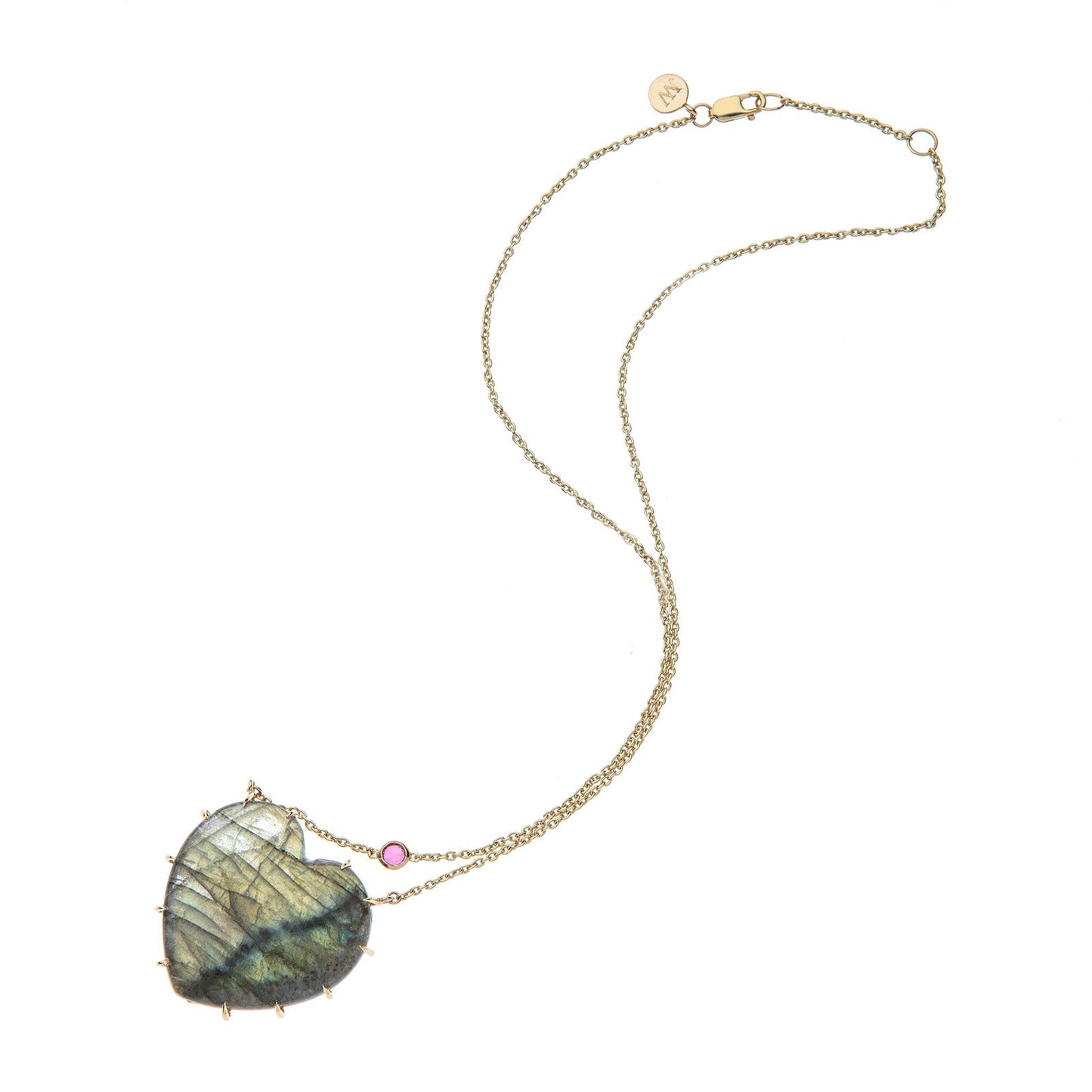 LOVE Spotlight Labradorite Carved Heart Necklace with Gold Setting